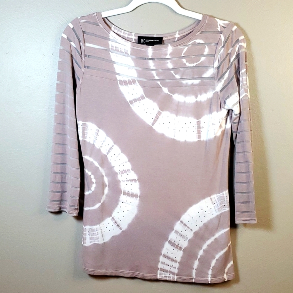 INC rayon, sheer striped, 3/4 length sleeved blouse. Size small